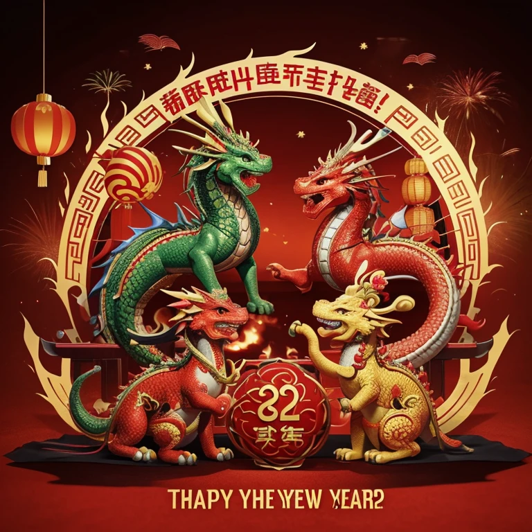 In 2024、Dragon、Congratulations,New Year’s Day,chinesedragon,everything goes well,a happy new year,Greeting Cards,HD 4K、Chinese Year、firecracker、fire works、Couplets、Chinese-style architecture