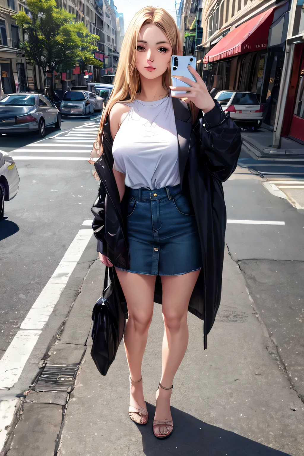 real woman fully , with brown eyes, ultra realistic, meticulously detailed, portrait sophie mudd, blonde hair and large eyes, selfie of a young woman, in the city eyes, violet myers, without makeup, natural makeup, looking directly at the camera, face with artgram, subtle makeup, stunning full body shot on the street, on the street, large size bust, on the street