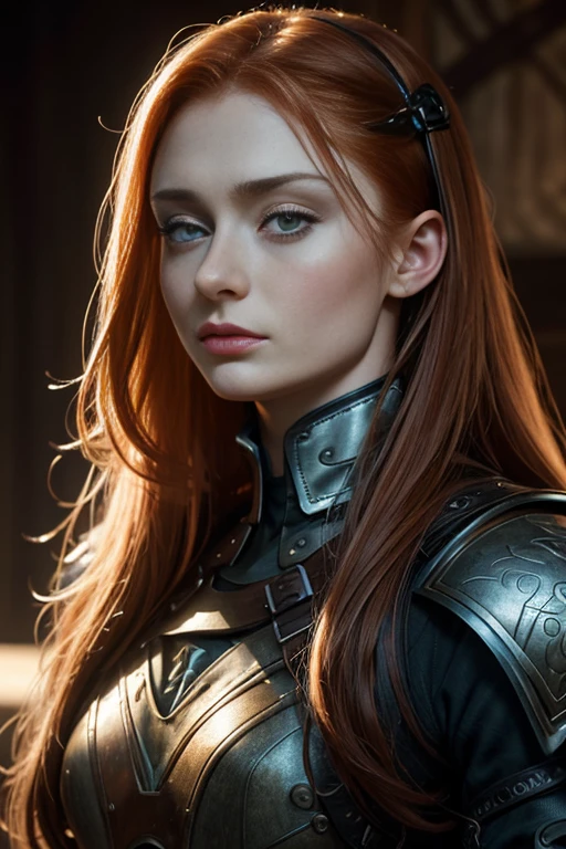 Jeune femme de 25 ans, visage fin, cheveux long, red hairs, yeux verts, tâches de rousseur sur tout le corps, HD, 8K, masterpiece, sourire romantique, sexy, metal lingery, celtic design chest armor, guerrière viking, celtic tattoo, at night, viking chest tattoo, aurore boreale, milky way, voile de soie transparente sur les seins