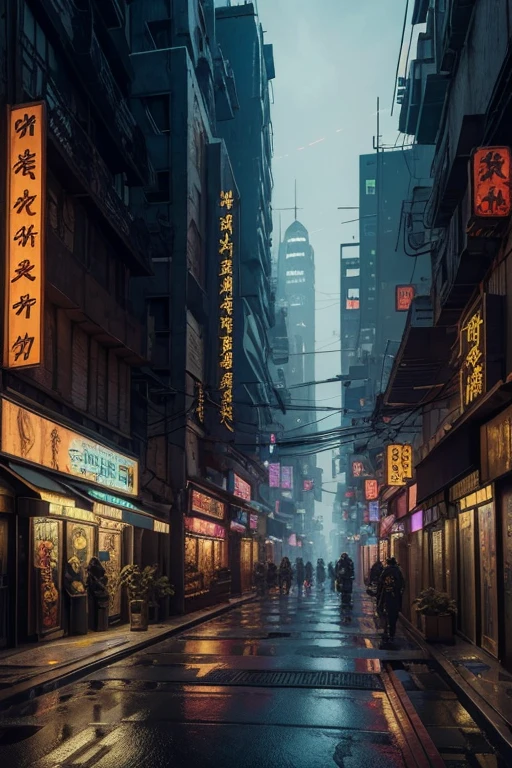 Cyberpunk city from sci-fi movie, empty street, night, chinoiserie buildings, old shop, irregular, circuit boards, wires, intricate, super detailed, realistic, hyper realistic, high quality, best, super detailed, crazy Detail, Very Detailed, Photorealistic, Epic Composition, Best Quality, 32k --v 6
