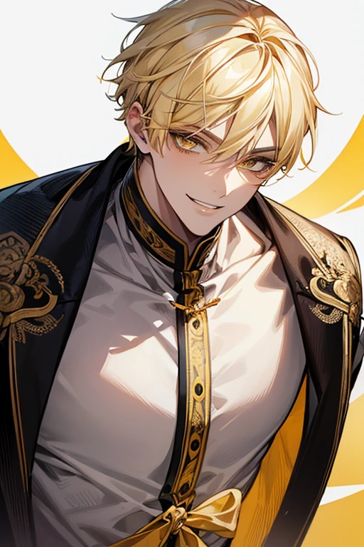 man 1、yellow short hair, long yellow eyelashes、yellow eyebrows、Handsome man with expressive eyes, Smiling, Yellow eyes、细致背景、singers