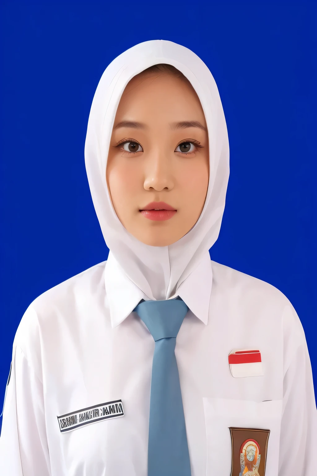 there is a woman wearing a white shirt and a blue tie, full protrait, student, protrait, potrait,, portrait n - 9, close portrait, foto, chibi, official photo, photoshot, profile portrait, a picture, profesional photo, graduation photo, picture