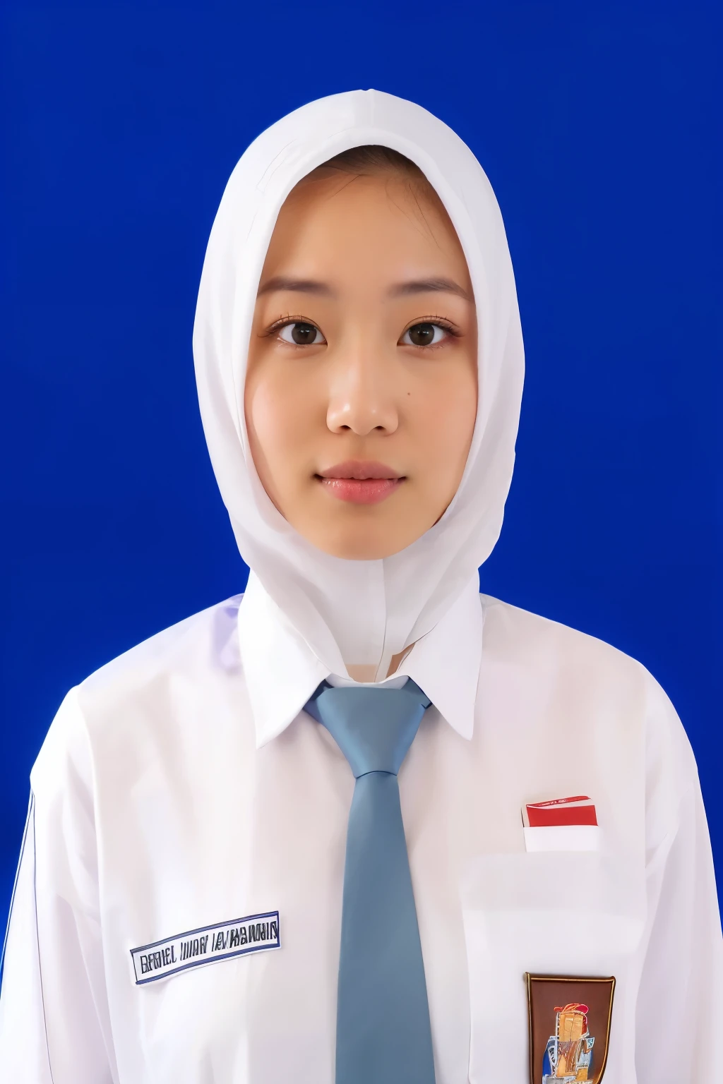 there is a woman wearing a white shirt and a blue tie, full protrait, student, protrait, potrait, portrait n - 9, close portrait, foto,, official photo, photoshot, profile portrait, a picture, profesional photo, graduation photo, picture