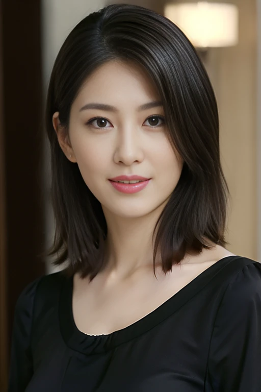 (masuter piece:1.3)、(in 8K、Photorealsitic、Raw photography、top-quality: 1.4)、(1girl in)、美丽的面容、(Lifelike face)、(A dark-haired、Bob short- :1.3)、Beautiful hairstyle、realistic eyes beautiful details、（real looking skin）、beautiful skinny long sleeve jacket、Glossy black camisole）、absurderes、enticing、超A high resolution、A hyper-realistic、high-detail、