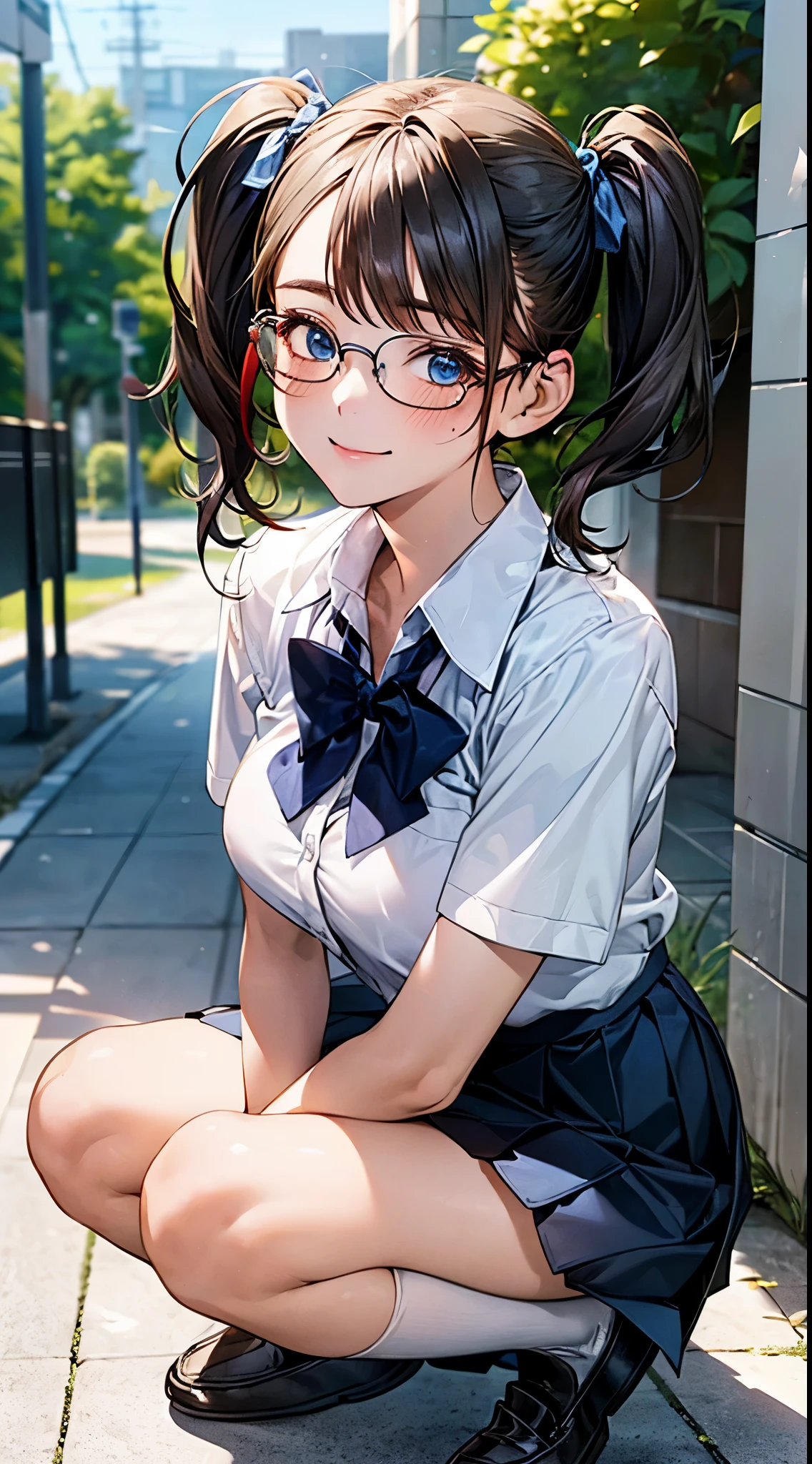 View your viewers,high school girl,Leaning forward,(Random cute clothes),(Random animated poses),(Thin type),(Large Breasts),(Random hairstyle),(Best image quality, (8K), Ultra-realistic, 最high quality, high quality, High resolution, high qualityの質感, Attention to detail, Beautiful details, Fine details, Highly detailed CG, Detailed Texture, Realistic facial expressions, masterpiece, before),(Wear glasses:1.1)