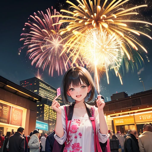 Happy new year style,at street, fireworks, night,neon color