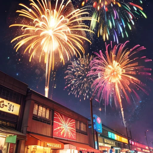 Happy new year style,at street, fireworks, night,neon color