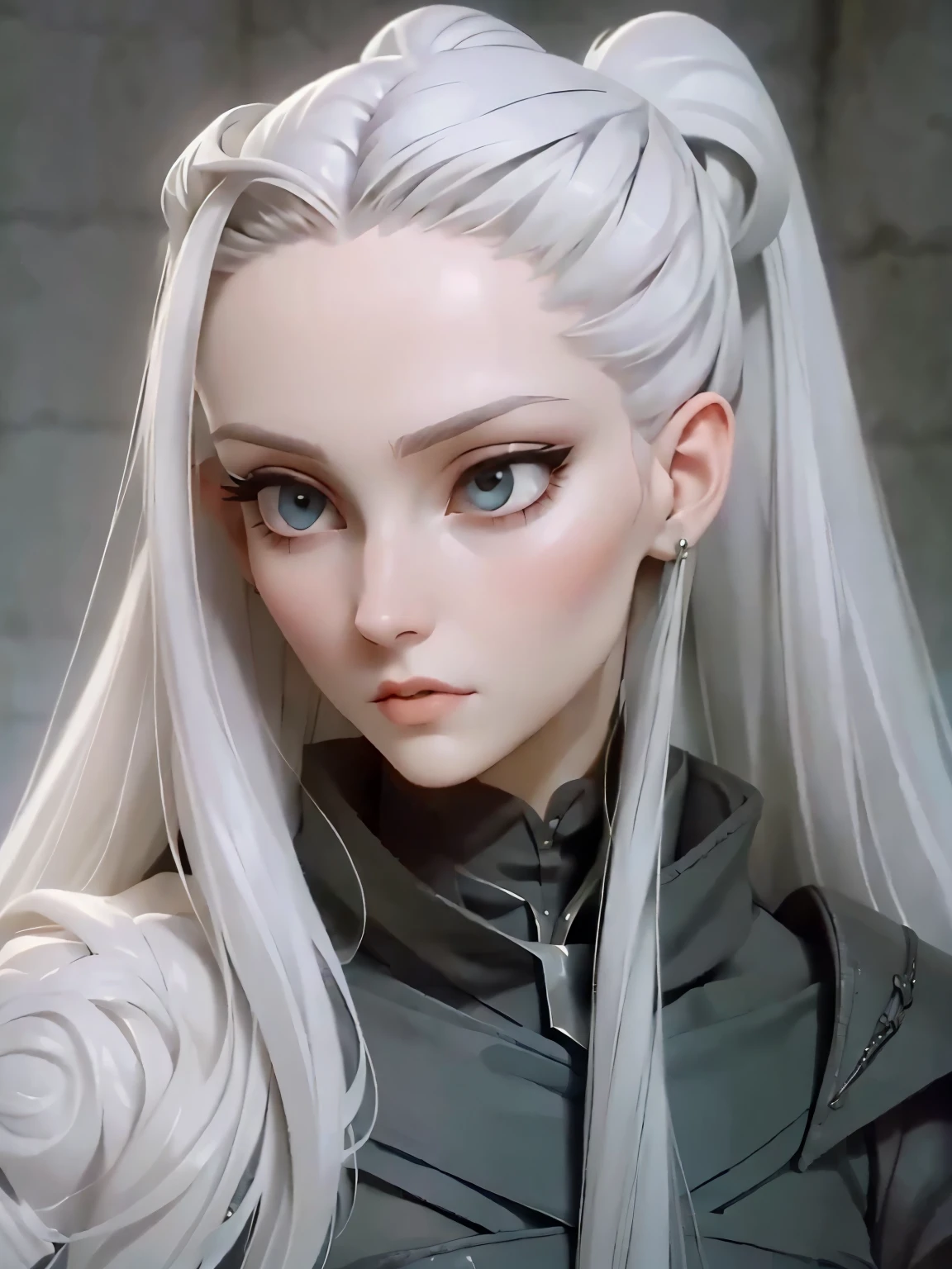 Manon is a young, extremely beautiful girl with fair skin. Long, moon white hair, ponytail and asymmetrical bangs, laid on one side, and eyes the color of pure silver. After meeting her people say, that she is the most beautiful woman, what have they ever seen