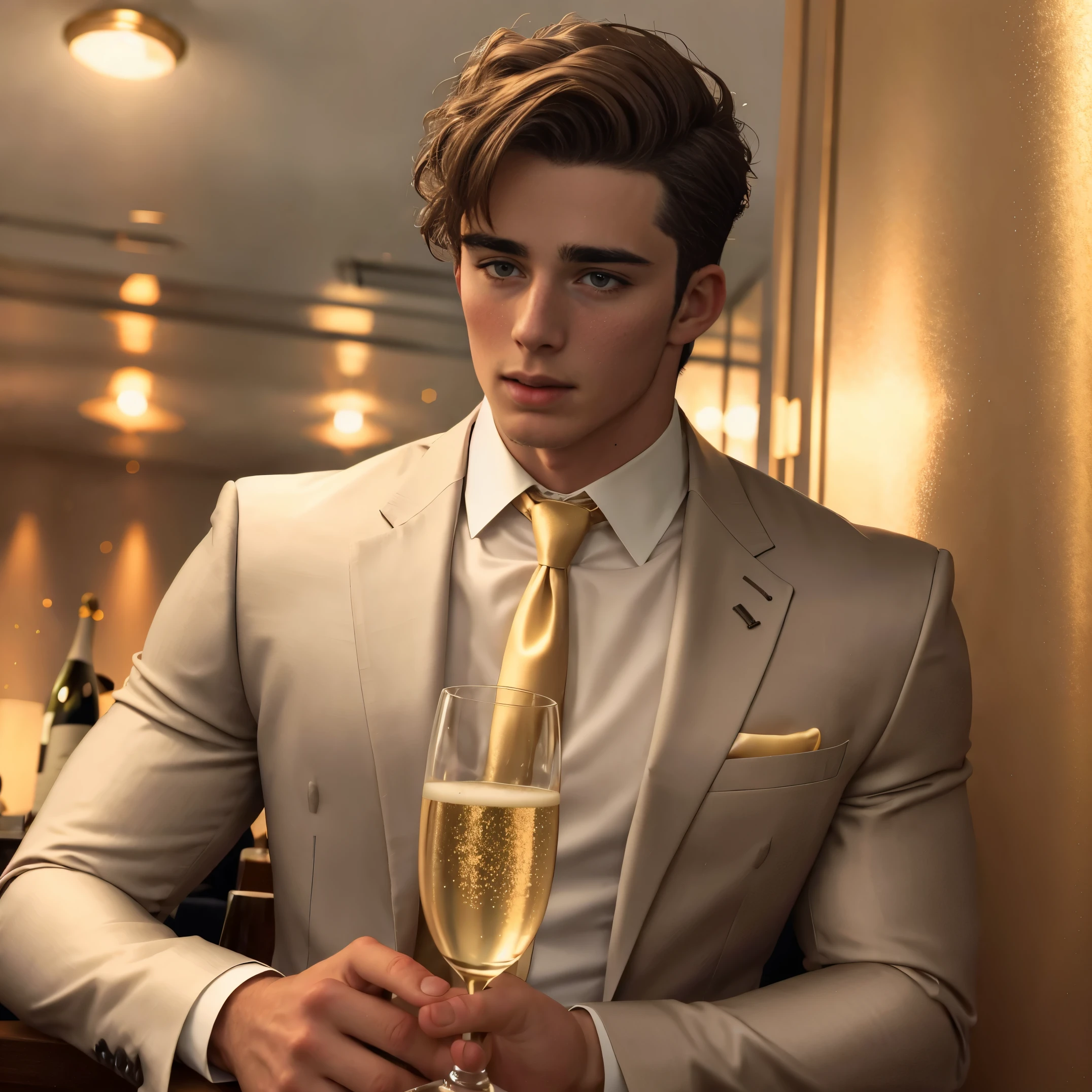 Handsome young man, champagne, party, suit