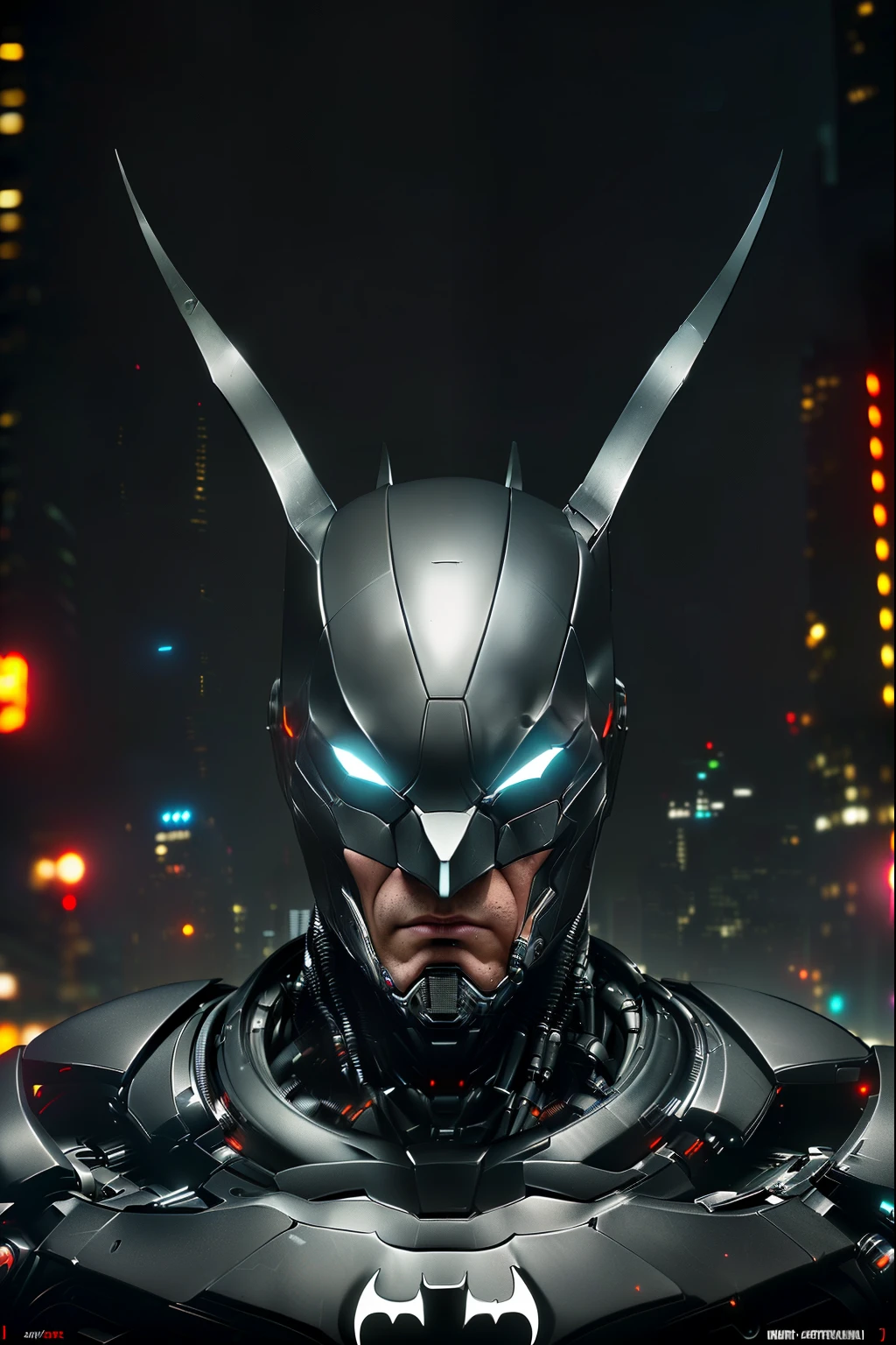 2099 Batman photography, biomechanical, complex robot, full growth, hyper-realistic, insane small details, extremely clean lines, cyberpunk aesthetic, a masterpiece featured at Zbrush Central