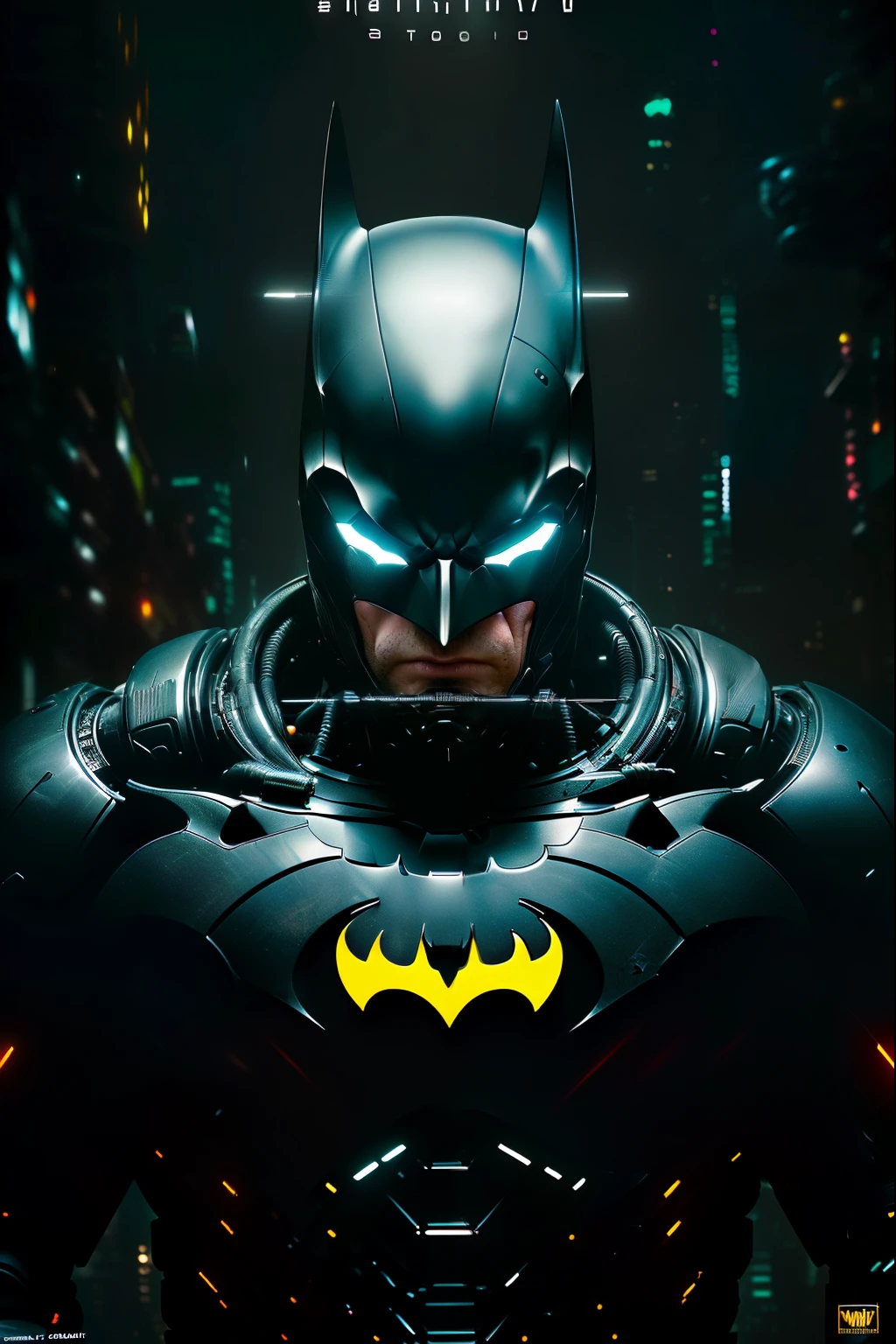 2099 Batman photography, biomechanical, complex robot, full growth, hyper-realistic, insane small details, extremely clean lines, cyberpunk aesthetic, a masterpiece featured at Zbrush Central
