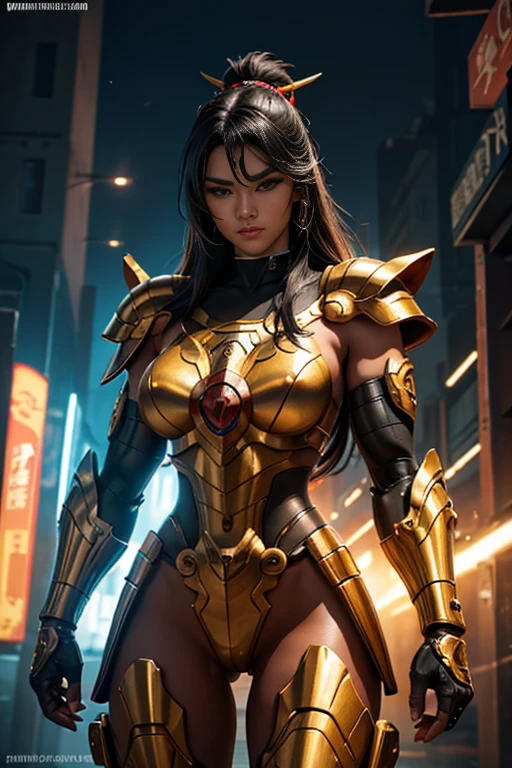 Beautiful Alluring Cyberpunk Samurai, pele nua, Well-toned athletic body, forma elegante, pele nua, Fora no Neon Palace, mal vestido, Beautiful Face, Smaurai-inspired bikini armor, mechanical limbs, Robotic parts on display, pele cromada, shiny neon pieces, japanese theme, tema cyberpunk, fiverr dnd personagem, octan render, arte digital, Detalhe extremo, 4k, Ultra HD |, polido, Beautiful, hiperdetalhado, intrincado, elaborar, meticuloso, fotorrealista, foco nítido, WLOP, design de personagens, Motor irreal, Volumetric lighting, reflexions, glossy, digital illustation, Posar, Suggestive Posar, lascivo, tiro de corpo inteiro, nu, Visible, detailed perfect hands