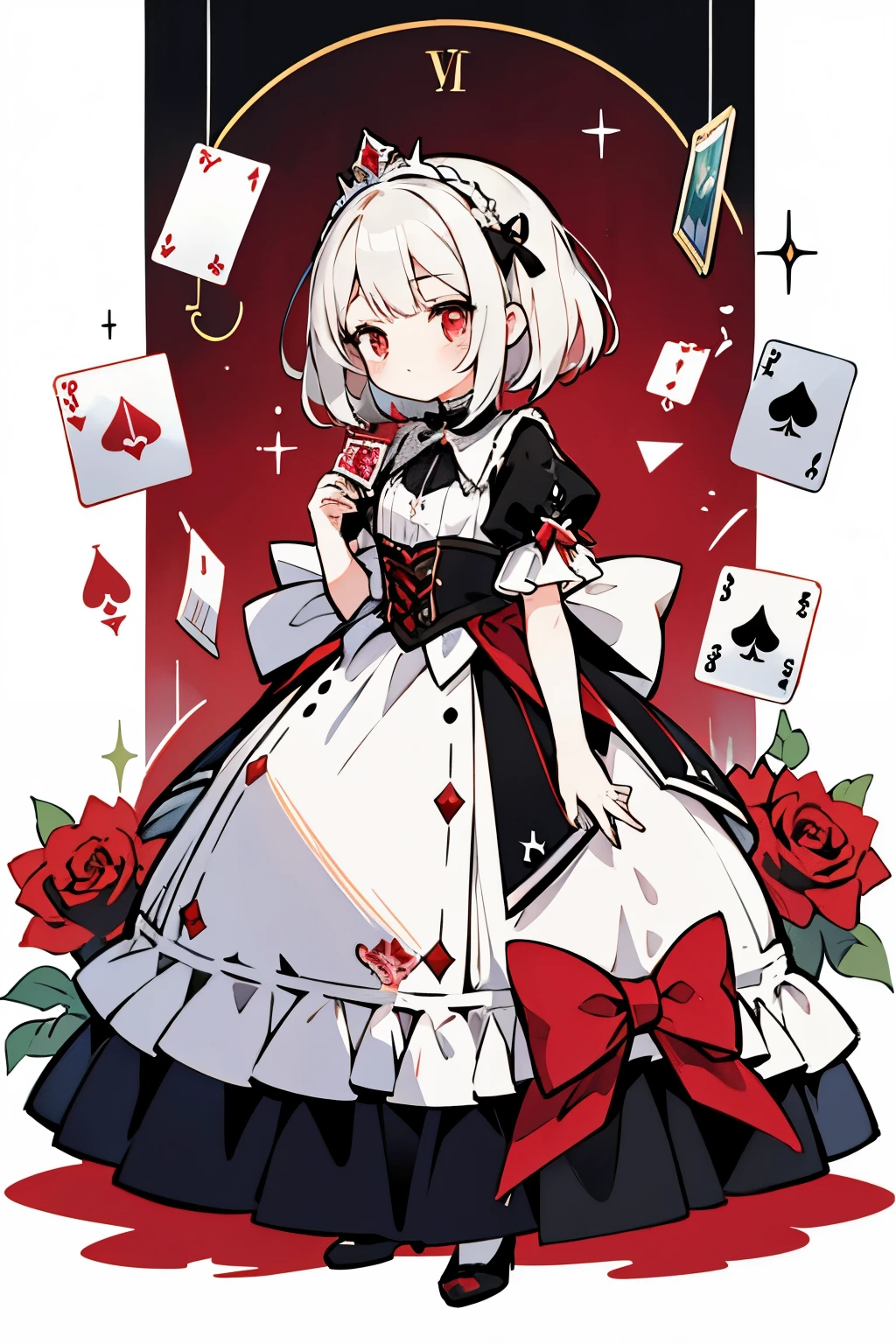 1 persons、girl with、Wonderland、PlayingCards、color palettes(reddish、A black、blanche)、Princess