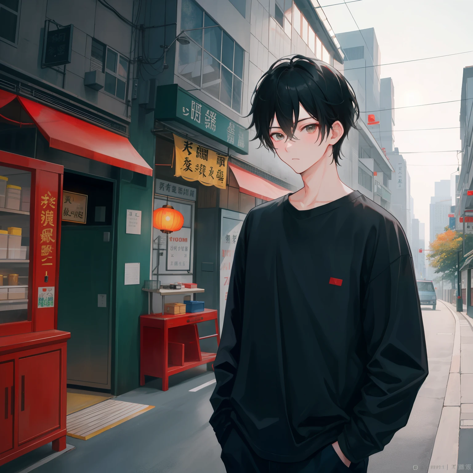 RAW photos, Photos of 28 years old.o Chinese male programmer wearing casual clothes,largeeyes,Thin,No beard,Short hair details, natta, the city street, (highdetailskin:1.2), 8k ultra high definition, SLR camera, gentlesoftlighting, high high quality, filmgrain, XT3