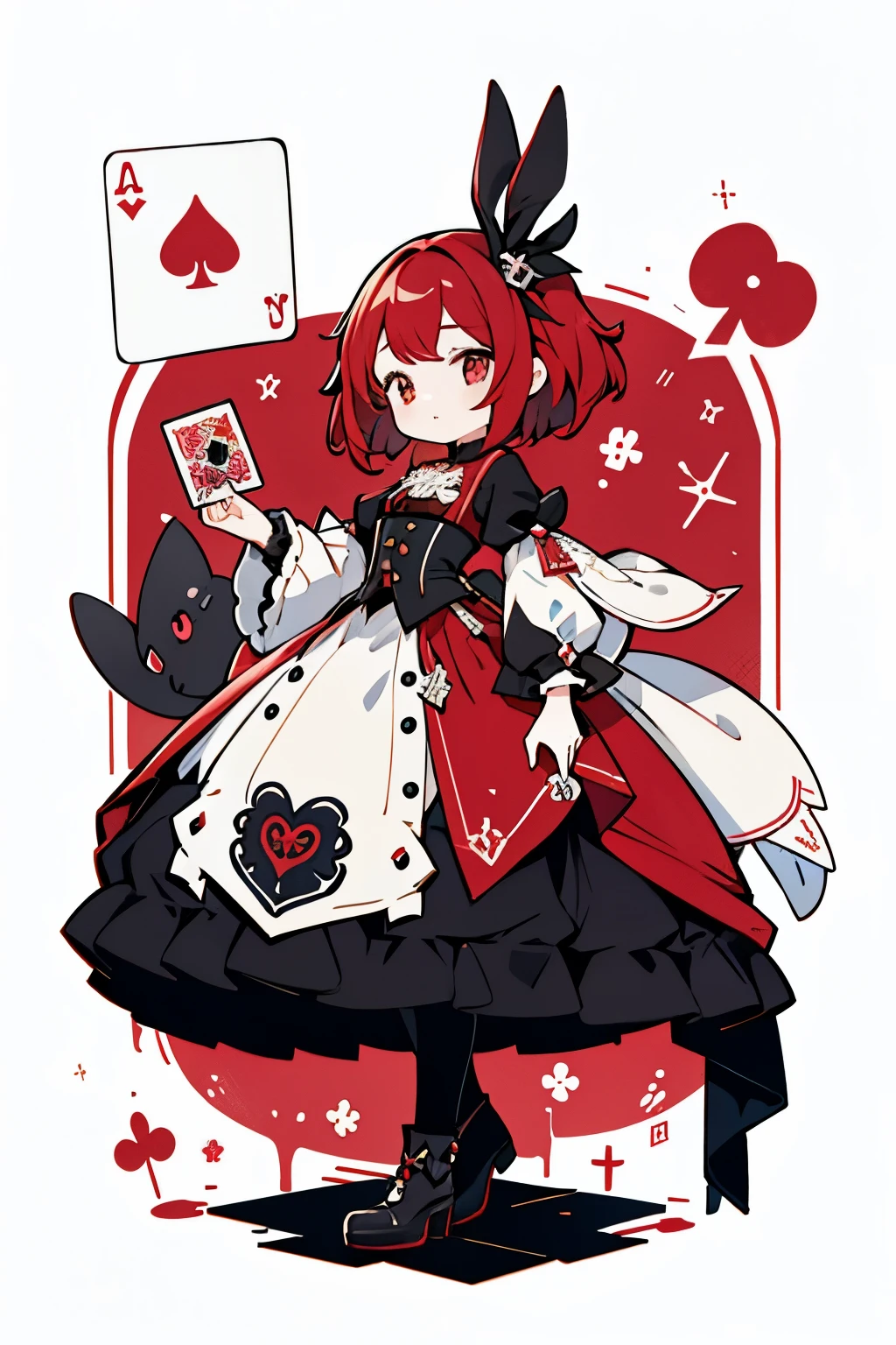 1 persons、girl with、Wonderland、PlayingCards、color palettes(reddish、A black、blanche)、Princess