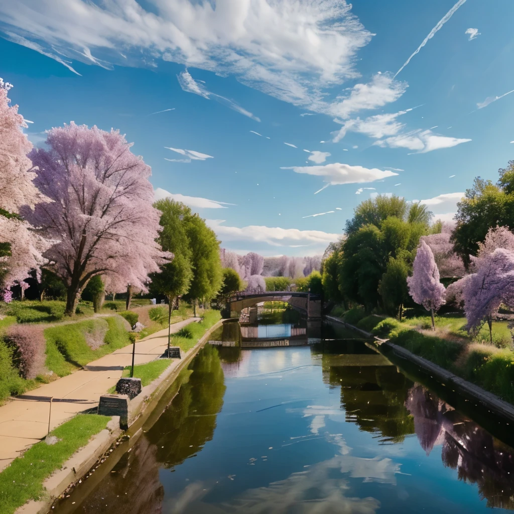 Steampunk meets fantasy theme
A river with the swirl colors of purple and green
The banks of the river are lined with willow trees that have really big wisps
The sky is bright royal blue with hints of pink and yellow
The sun is in the middle of if the sky