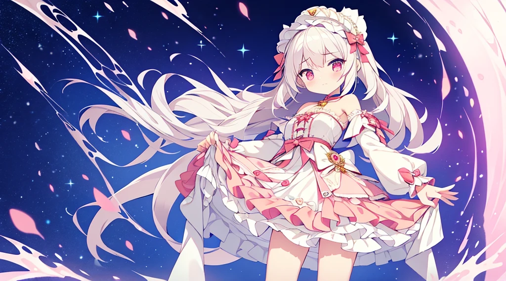 女の子1人、爆乳、Garnet's sparkling eyes、white hair、fluffy and soft hair、Half Twin、Yumekawa、a miniskirt、frilld、bow ribbon、Pink Lace Sailor Suit、unicorn、PastelColors、fluffly、云、Large ribbon、Pink lip、Star Earrings、pink there、爆乳、Lace and ruffles、undergarment、Enchanted breasts、Enchanted thighs、