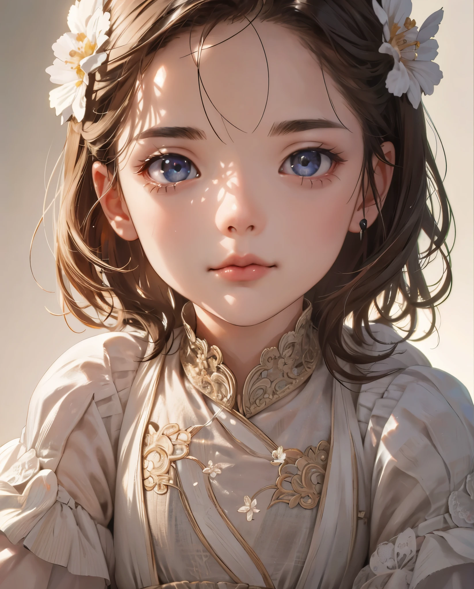 (extremely delicate and beautiful:1.2), 8k ,(masterpiece:1.0),(best_quality:1.0), 1girl, complex details, enlarged textures, complex details, finely detailed eyes and detailed face, intricate details, (closed mouth), perfect eyes, equal eyes, perfect body, extremely detailed, (Child), extremely realistic 3d