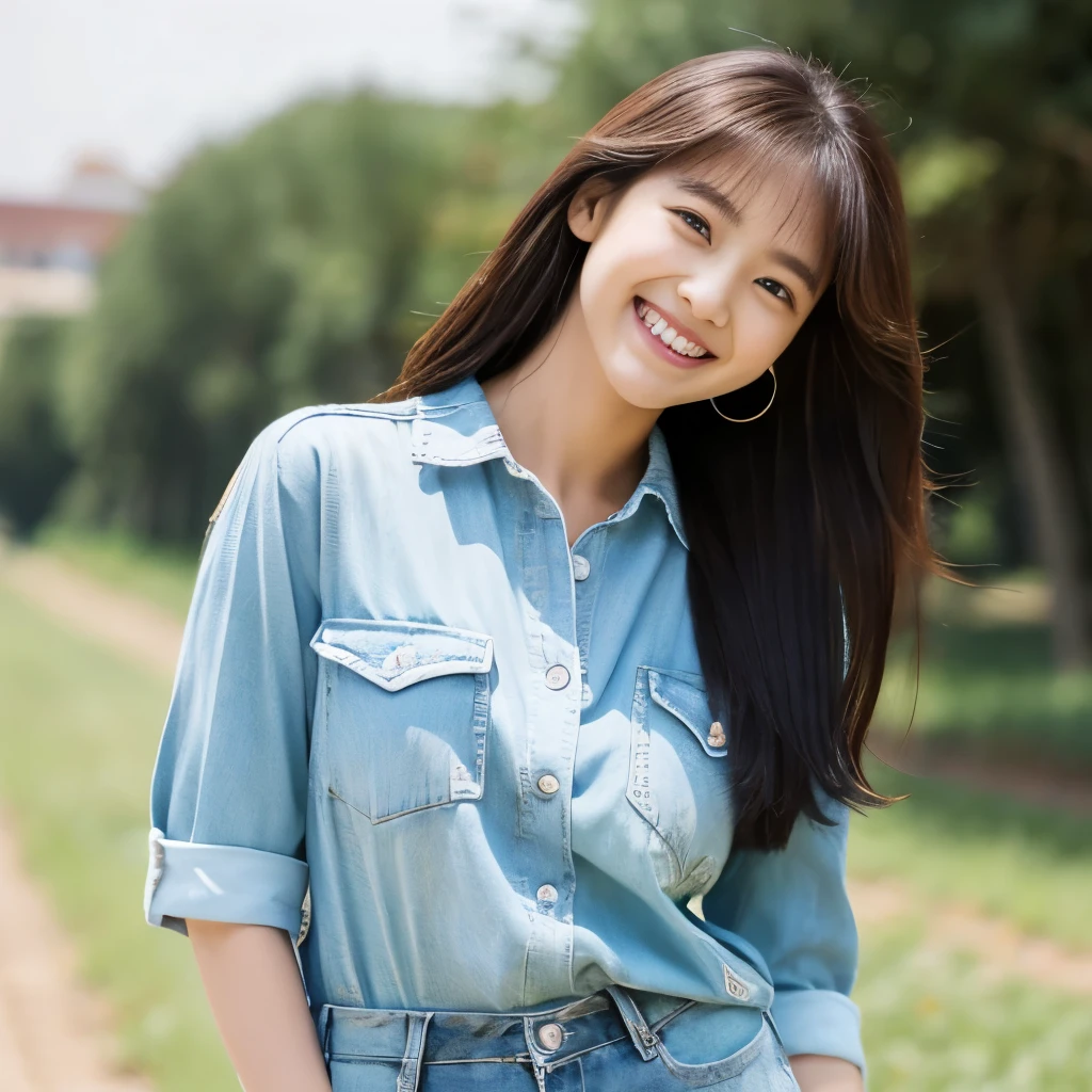 Smiling Beauty、Full body like、blancheTThe shirt、Navel Ejection、a miniskirt