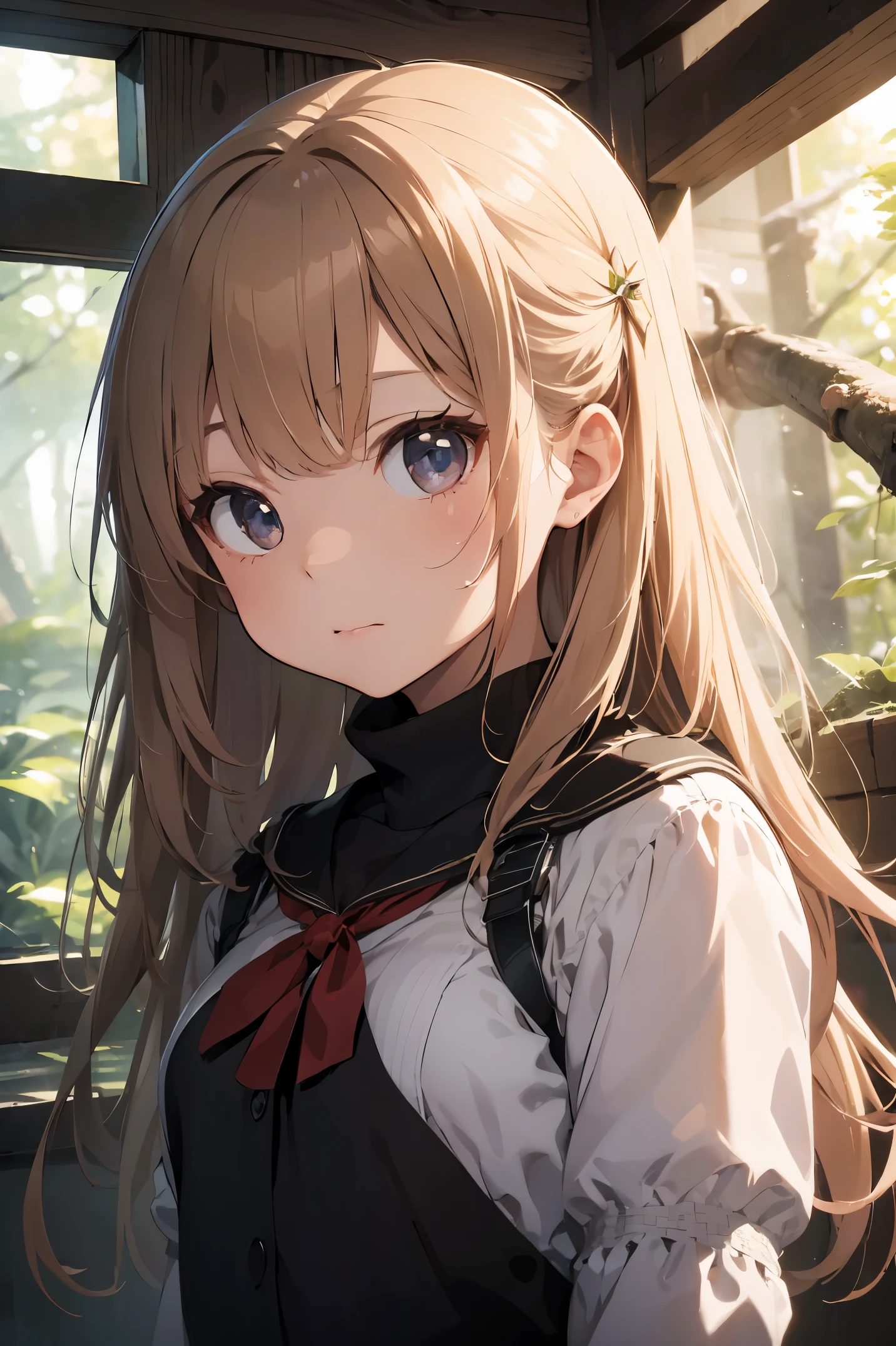 masterwork、Absolute resolution、Super high quality、Superbly crafted backgrounds with great detail and depth、16kwall-、Haisole、Background painting、ln the forest、fairy forest、Fantastical、absurderes、overwhelming abusers、destruction、particles floating、foggy、natural soft light
、cute little、Chibi