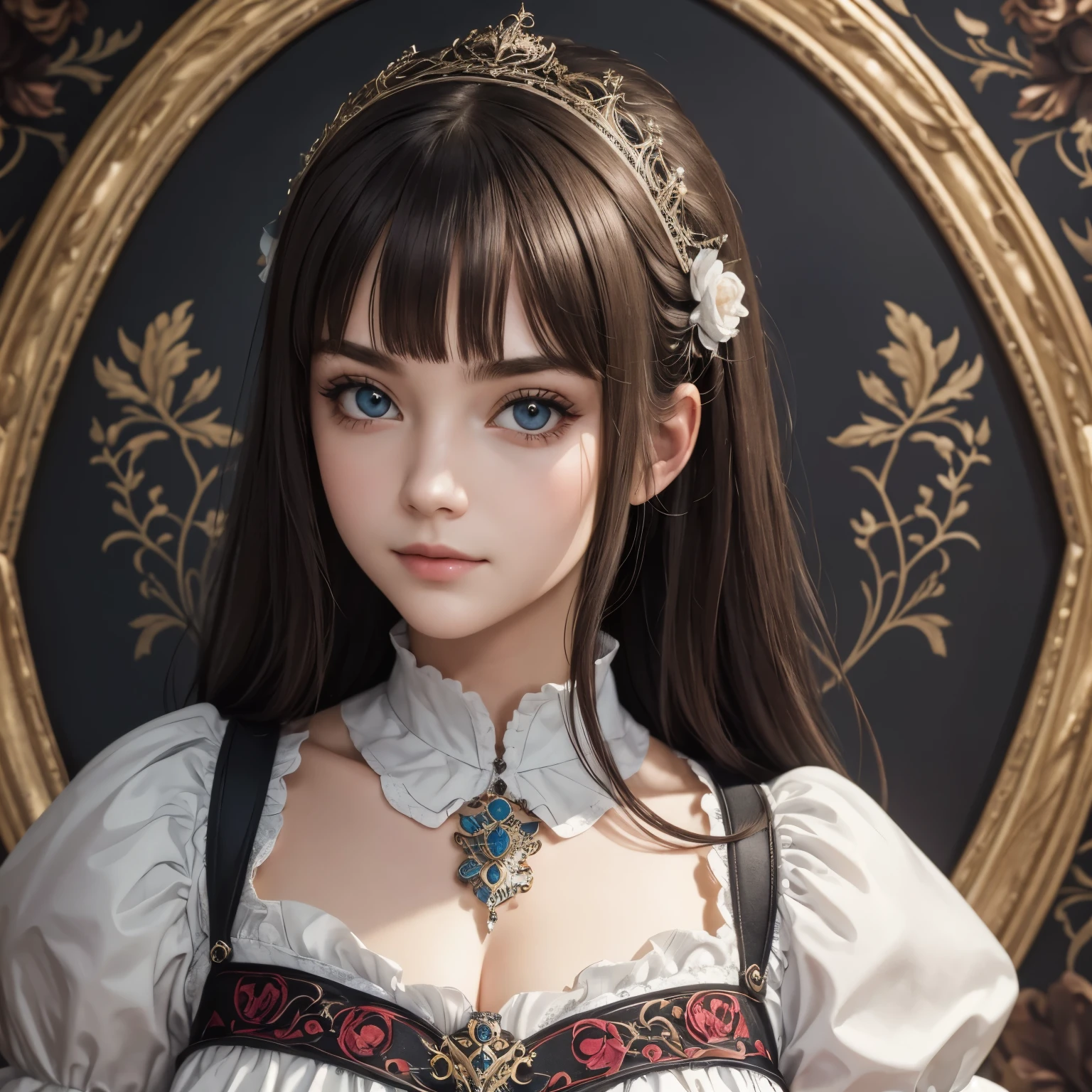 1girls, Meisterwerk, best quality, 8K, Detailliertes Hautbild, Detaillierte Stofftextur, beautiful detailed face, Komplizierte Details, Ultra-detailliert, Alice im Wunderland, (eine Verbeugung auf dem Kopf:1.1), upper body
