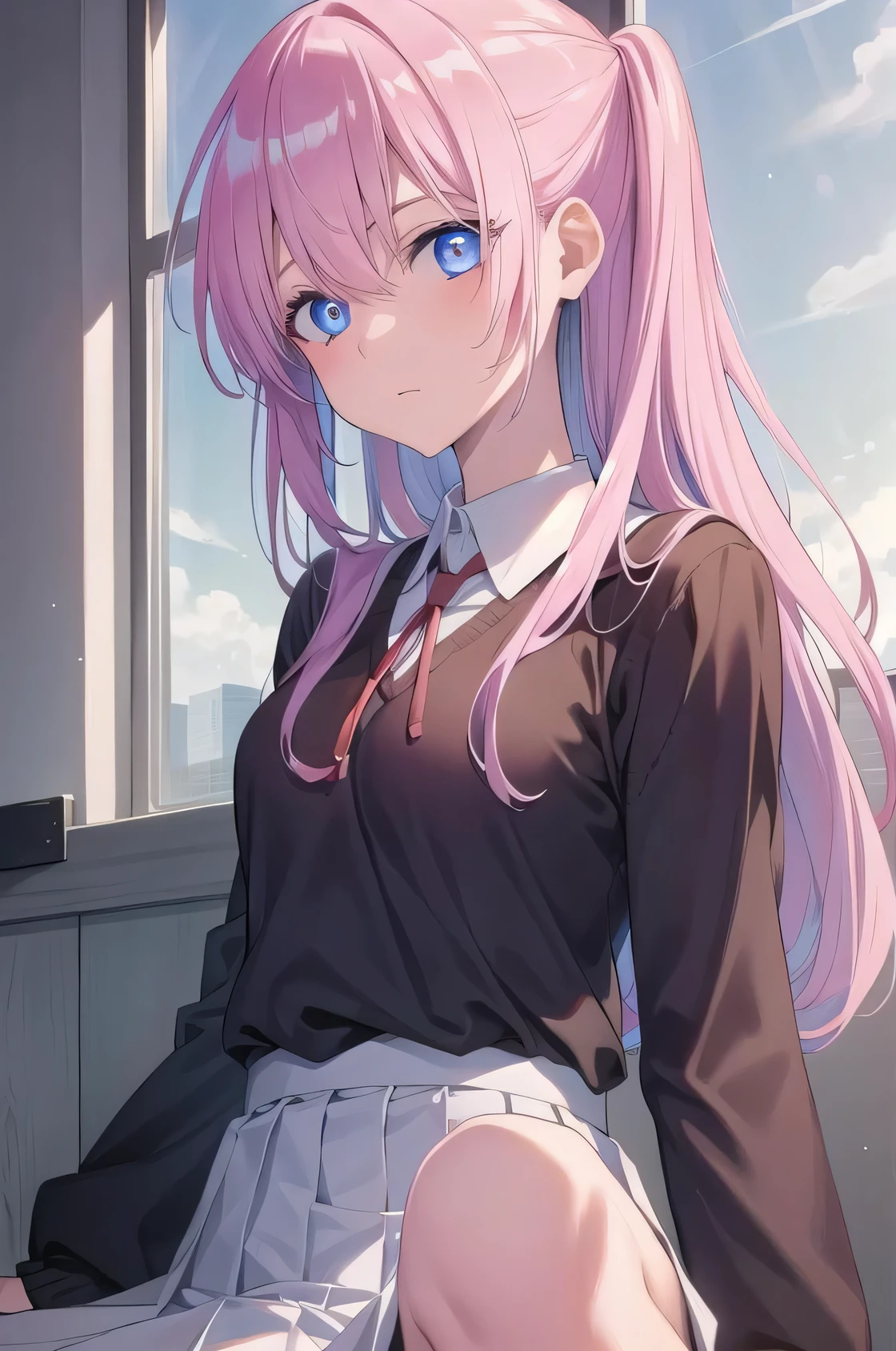 anime girl with pink hair sitting on a window sill, anime visual of a cute girl, clean detailed anime art, an anime girl, young anime girl, smooth anime cg art, artwork in the style of guweiz, digital anime illustration, anime moe artstyle, beautiful anime portrait, beautiful anime high school girl, portrait of an anime girl