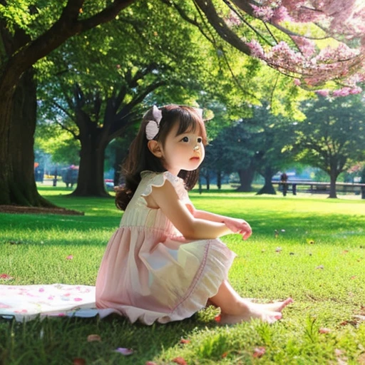 Cute 、Fairy-like、Park on a sunny day、Baby squirrel nearby