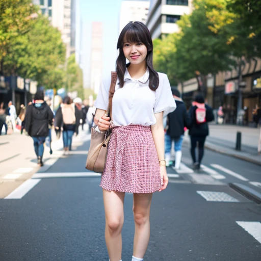 Cute Beautiful Girl、In the street、A clear day、Full body like、校服