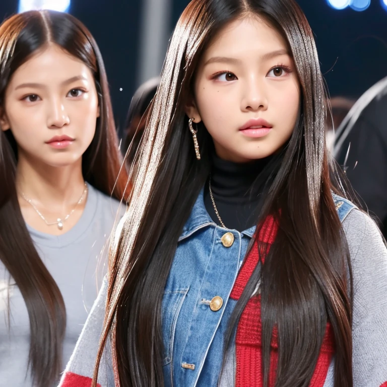 Jennie from the children&#39;s version of BlackPink, albina e cabelos cacheados com mechas ruivas. Adicione alguns recursos ocidentais. realista.