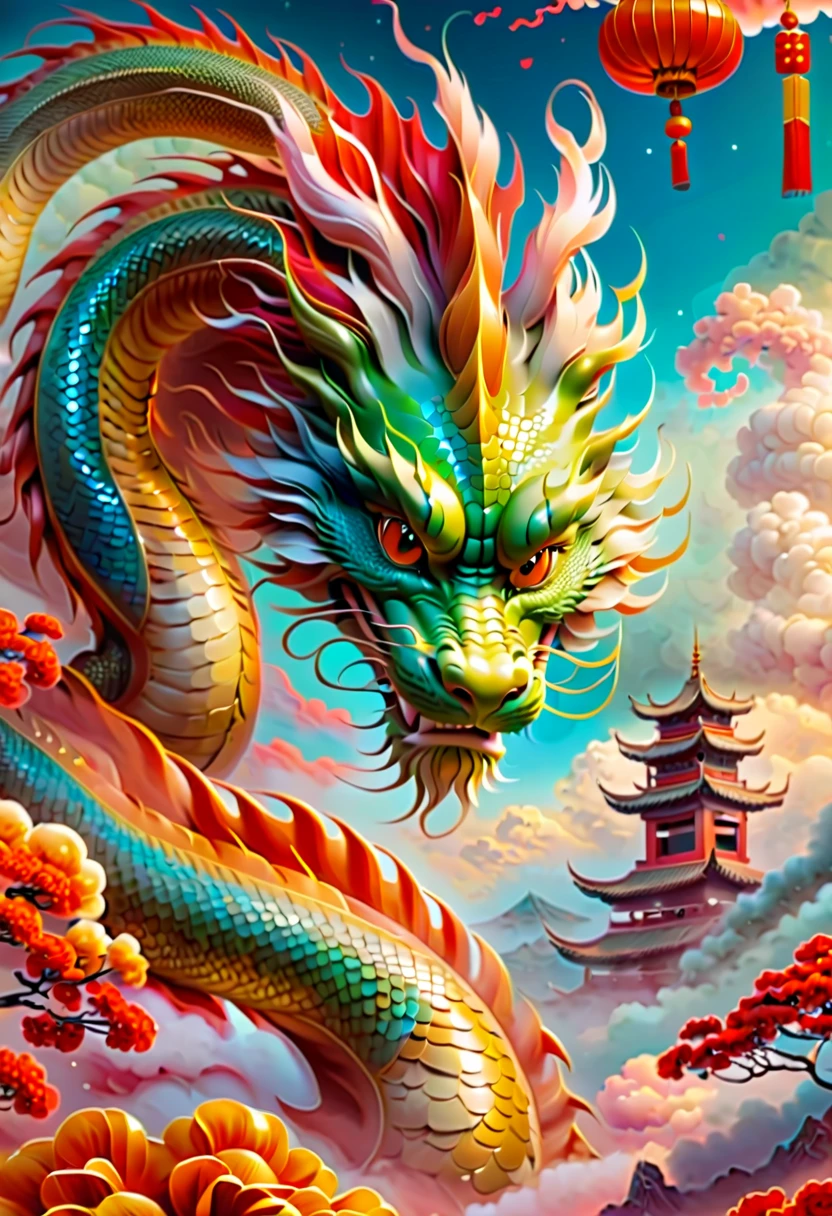 ((2024 poster)).Chinese New Year,a Oriental Dragonire works,clouds