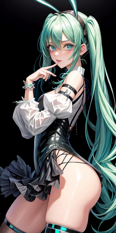 eine Frau mit blauen Haaren und schwarzer Lederkleidung posiert nackt, Verführerisches anime girls, Extrem detaillierter Artgerm, hatsune Freund, Oppai Cyberpunk, Freund, von Shitao, wie Artgerm, Stil Artgerm, portrait of hatsune Freund, anime girls, Sona ist eine schlanke, Freunddayo, Detailliertes Anime-Artwork, hatsune Freund portrait