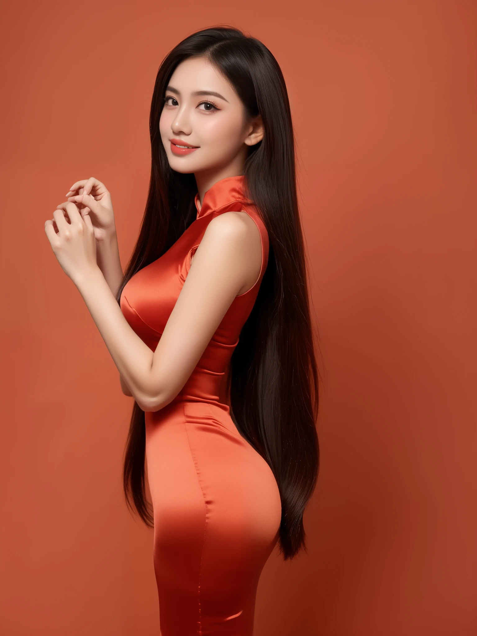 VIETNAM BEAUTIFUL GIRL WEAR AODAI, AO DAI COSTUME, VIETNAMESE, ((tet holiday in vietnam)), 4k, masterpiece,, stunning beautiful idol detailed face, all body , (vietnam model girl), nsfw, sexy, see-though clothes, light smile, make up, big boobs, red color, ((tet red color backdrop))