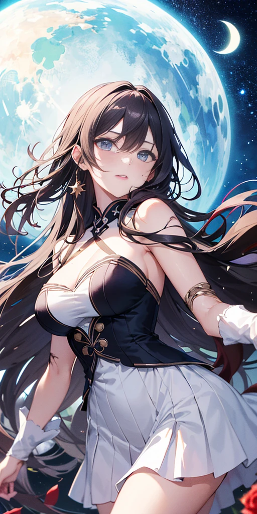 (masterpiece:1.5),(Beat quality),(high res),1girl solo,beautiful face,smile(shining eyes),upper body,light effects,summer clothes women,Beautiful starry sky