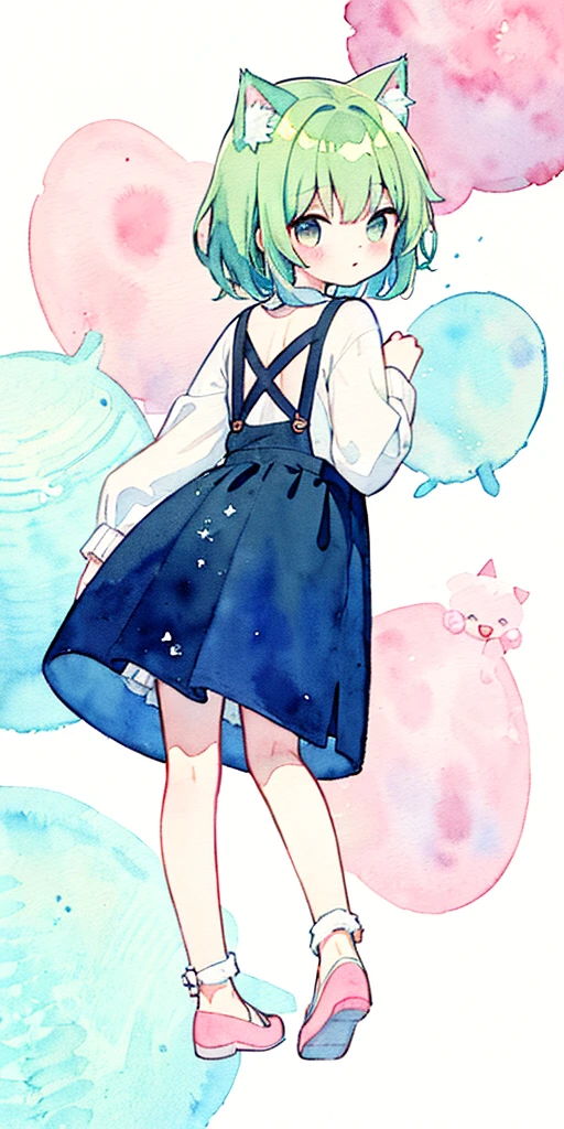 cat, fullbody,1 girl,
(pastel color:1.5),(cute illustration:1.5),(watercolor:1.2),white back ground,