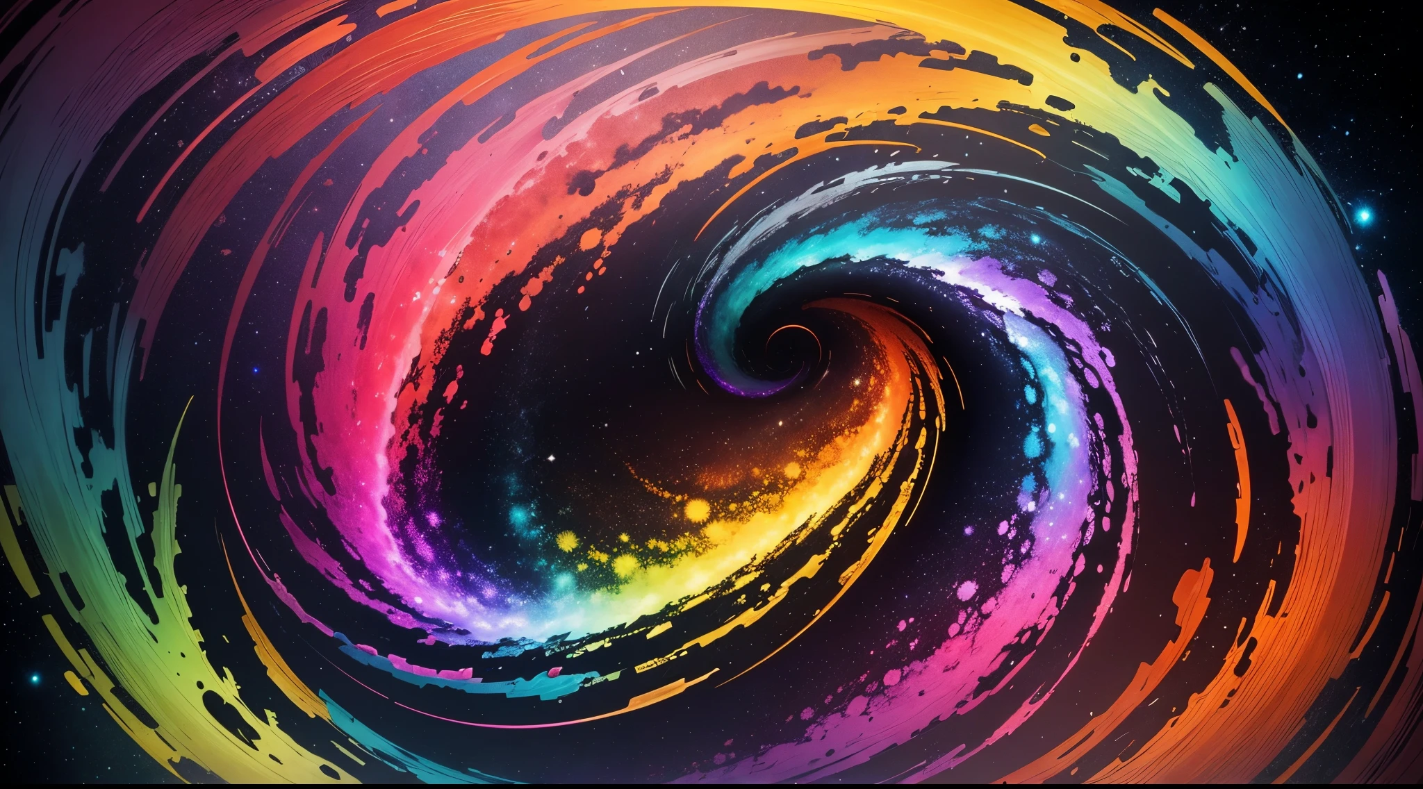 “A swirling galaxy of colors and shapes, dreamlike”.