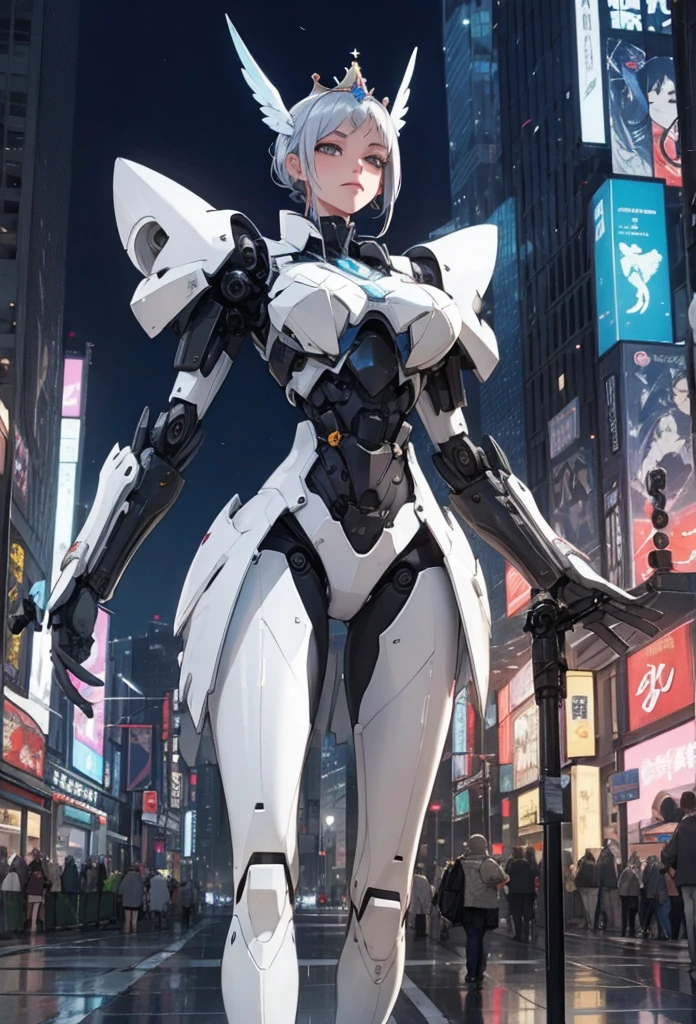 (Detailed illustrations,Very detailed and detailed drawing,Delicate lines with slow and rapid,Realistic texture expression),[Color tressed main line],[Modern city skyscrapers background],(ANIME)(A pure white GIANTROBOT Girl towering over the building area(SKINNY[SLENDER])),[AUTOMATON](A painstaking face like a sculpture[METALFACE[青白く発光するJewel-like eyes]])[(MACHINEKNIGHT)[Titanium internal skeleton](Delicate thin fingers)]],((Elegant exterior with many curved surfaces[smooth body surface])(large crown [[large raised shoulder pad]])(Ruffle Petticoat)),[TITANWEAPON[It is called the princess lily of white porcelain]Mecha Body[Metal skin][Cable running down the body surface[gear wheel]]],[Platinum coating],[科幻小说(Electromechanical)[Steampunk]],([beautiful and artistic decoration][Dense detail [White lily pattern]])[Transparency],(detaileds,high-detail),(Precisely drawn face[(Perfect and beautiful face)[Jewel-like eyes]]),[long and beautiful eyelashes],[Meticulously drawn hair [美しく艷やかな髪のdetaileds]],(完璧な手のdetaileds [Beautiful fingers without breakdowns [Beautiful nails]]),(Perfect ???????(Perfectly proportioned)),[Ideal color coordination(Accurate simulation of light-material interactions)],([Precision Detail](detaileds,high-detail)),(Huge feeling[Total length 40 meters])[[Full body like]][Visual art that conveys a sense of narrative].