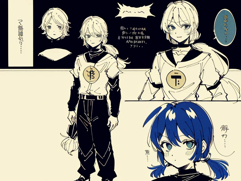 1girl in, ((Character information)、(Chara Leaf)、Type sheet, Character Sheets, Three types,Shot Full Body,Game Character Design,Colorful, Bright, hairlong, pony tail, shoulder-length hair, baseball uniform