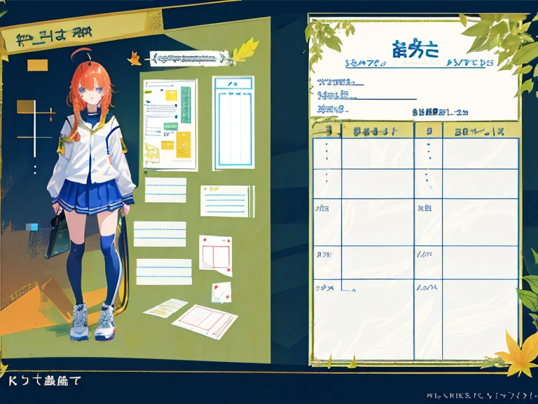 1girl in, ((Character information)、(Chara Leaf)、Type sheet, Character Sheets, Three types,Shot Full Body,Game Character Design,Colorful, Bright, hairlong, shoulder-length hair, baseball uniform