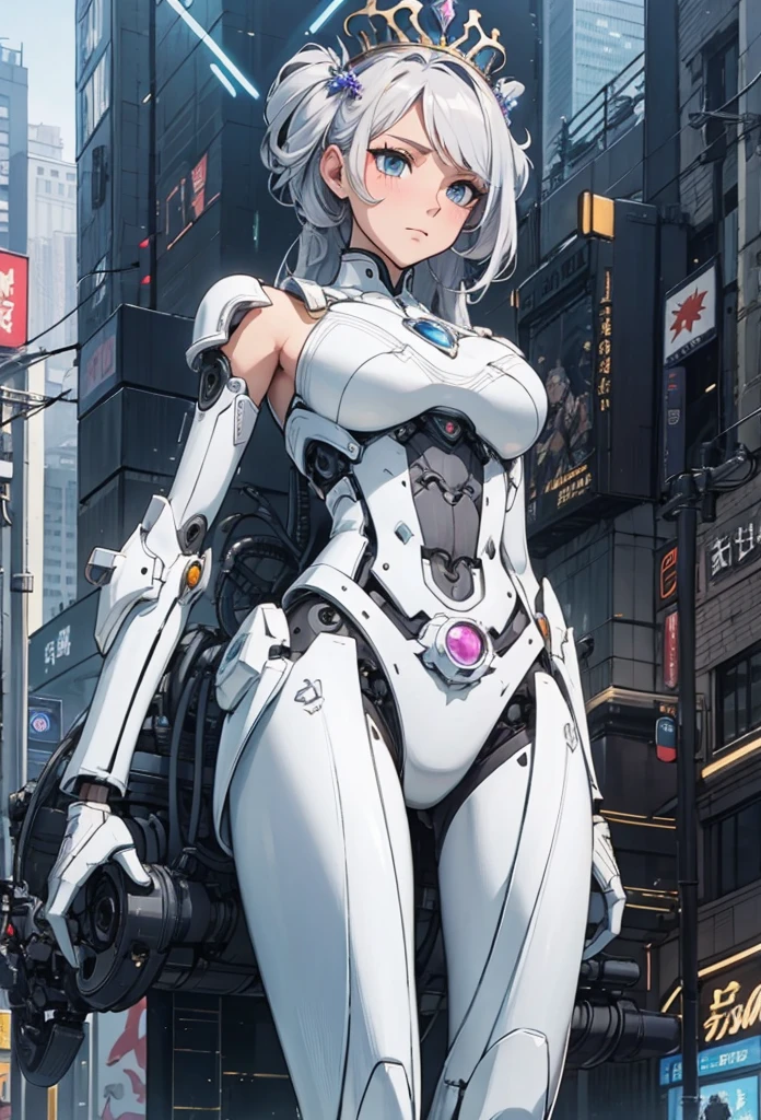 upper body, 1girl, gorgeous woman, black hard surface mech, ex-suit mech, short hair, black ex-suit mech, upper body, mechanized girl, tree, city street,