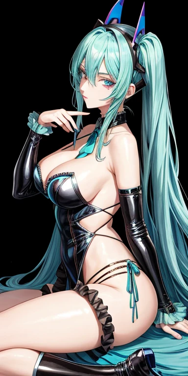 eine Frau mit blauen Haaren und schwarzer Lederkleidung posiert nackt, Seductive anime girls, Extrem detaillierter Artgerm, hatsune Freund, Oppai Cyberpunk, Freund, von Shitao, wie Artgerm, Stil Artgerm, portrait of hatsune Freund, anime girls, Sona ist eine schlanke, Freunddayo, Detailliertes Anime-Artwork, hatsune Freund portrait