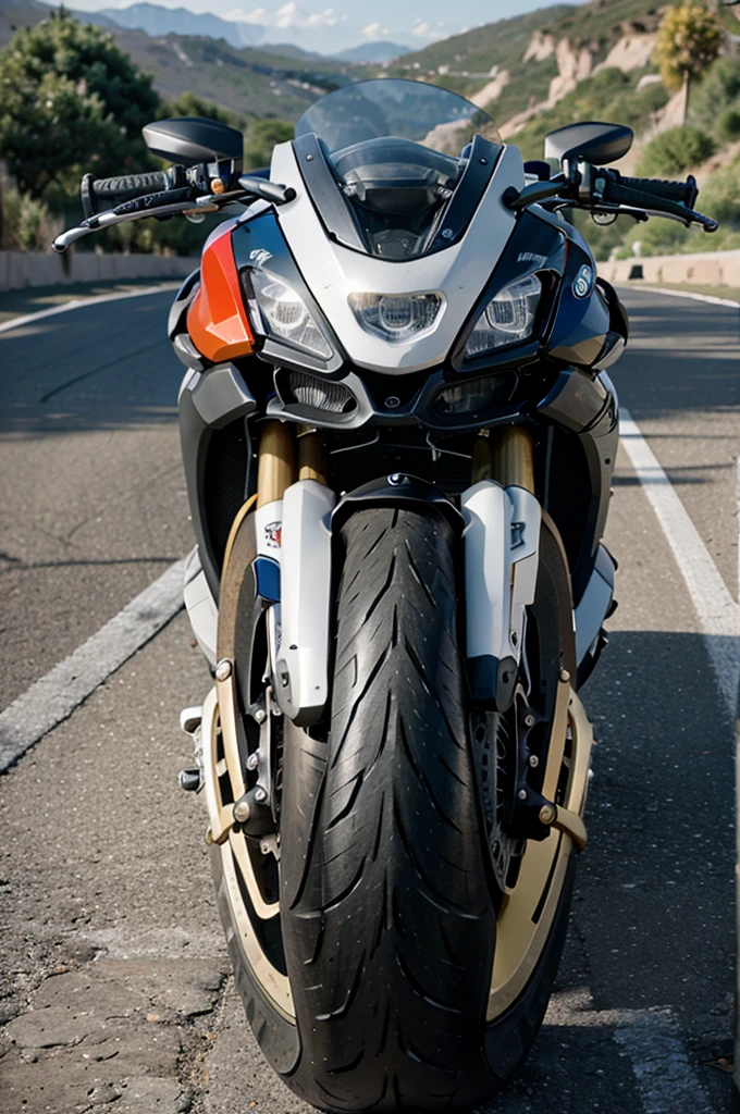 Moto BMW 100RR de color blanco, vista lateral,realismo, 8K