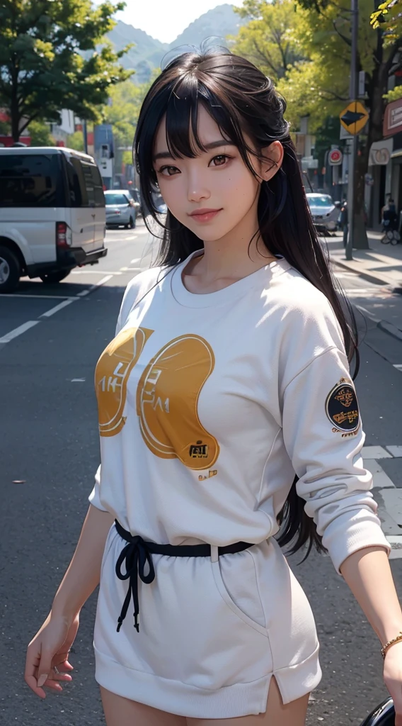 (realistically, tmasterpiece, 8K high-definition, Good lighting quality, sporty attire, fit snugly on face, Complicated details), A handsome Korean man 17 years younger, Happy, The smile is bright, Detailed faces, 詳細な目, look at sky, Wear casual clothing, Black colored eyes, black hair color hair, slick hair, Hair bangs, Outdoor sports, sunraise, Dream World, hyper realisitc, Ethereal