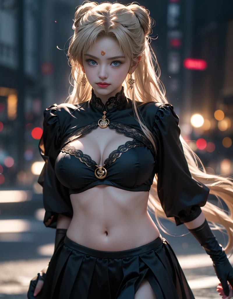 tmasterpiece,Highest image quality,super detailing,Best quality ,Extremely Delicately Beautiful, Very meticulous,Best quality, offcial art, extremely detaild的 CG unified 8k wallpapers,(CG Unity 8K wallpaper in extreme detail,tmasterpiece,Highest image quality),(Delicate light and shadow,The picture is highly dramatic,Cinematic lens effect), (the sailor moon:1.1),Charming smile,double tails, eBlue eyes,golden hair, Skinny lace top,, mini-skirts,dynamicposes),The background is the universe(Exceptional detail,The lighting effect is outstanding,Vista wide angle),(Excellent rendering,Enough to stand out from the crowd),性感Big breasts,The sexiest look,Twisted braid black bikini,Dreamcatcher earrings,The most beautiful woman in the world,(Big breasts,Deep,The kinky is exposed,Camel toes,Taste,black silk clothing,),Beautiful girl transformed,potruding nipple,humongous large breast,