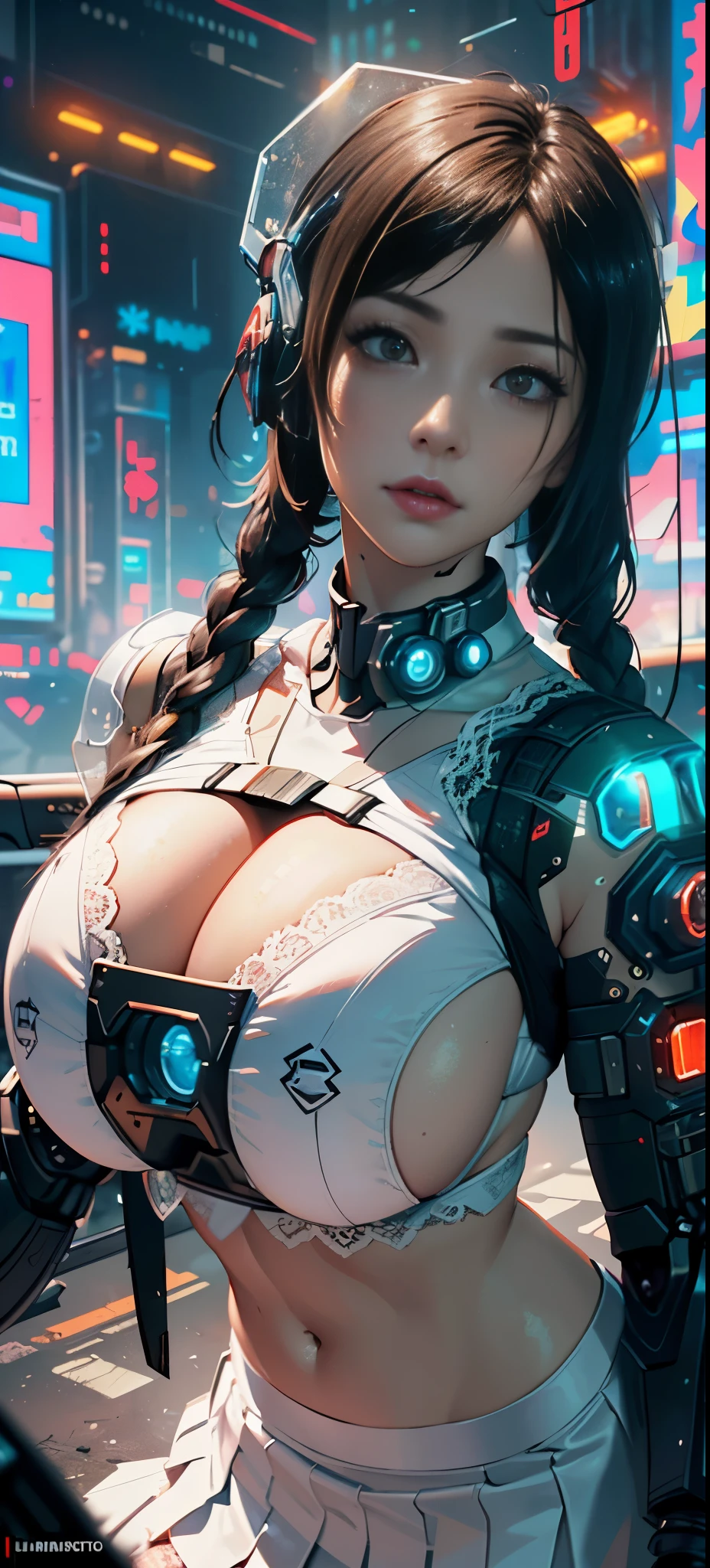((Best quality)), ((masterpiece)), (highly detailed:1.3), 3D, beautiful, (cyberpunk:1.6), in space, nebula, (holding_weapon:1.3), laser, (1Female mecha:1.3), , facing the audience, Glowing eyes, full body, (flying, swooping down, dynamic, motion blur: 1.4), (huge mech wings: 1.6), looking up, glowing_eyes, mecha, panorama, background is earth, nebula, space, particles, Reality, HDR (High Dynamic Range), Ray Tracing, NVIDIA RTX, Super Resolution, Unreal 5, Subsurface Scattering, PBR Textures, Post Processing, Anisotropic Filtering, Depth of Field, Maximum Clarity and Clarity, Multilayer Textures, Albedo and Specular maps, Surface shading, accurate simulation of light-material interaction, perfect proportions, Octane Render, two-tone lighting, large aperture, low ISO, white balance, rule of thirds, 8K RAW, efficient sub-pixel, sub-pixel volume product, (best quality),(Japanese:0.5),(korean:0.8), (Liu Yi Fei:1.5) long hair, (big breast:1.2),(underboob:1.5), (white transparent lace mini skirt:1.5)