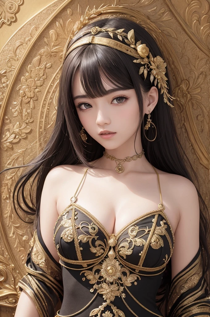 (masterpiece, top quality, best quality, official art, beautiful and aesthetic:1.2), (1girl), extreme detailed,colorful,highest detailed, official art, unity 8k wallpaper, ultra detailed, beautiful and aesthetic, beautiful, masterpiece, best quality, (zentangle, mandala, tangle, entangle) ,holy light,gold foil,gold leaf art,glitter drawing, PerfectNwsjMajic