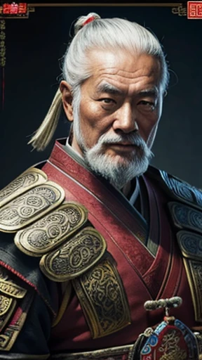 oriental、Old man wearing ancient Chinese armor、old man with ancient chinese hairstyle、three kingdom、multiple warlords、top-quality、​masterpiece、超A high resolution、(Photorealsitic:1.4)、Game Posters、