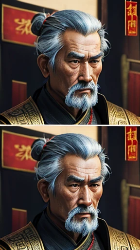 oriental、Old man wearing ancient Chinese armor、old man with ancient chinese hairstyle、three kingdom、multiple warlords、top-quality、masterpiece、超A high resolution、(Photorealsitic:1.4)、Game Posters、