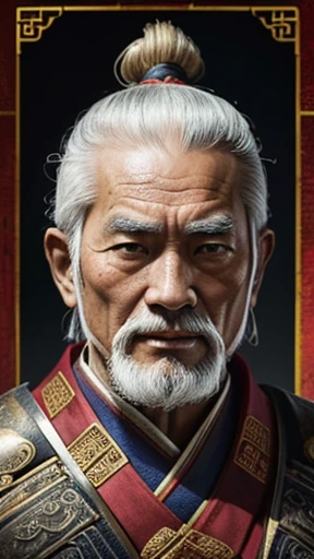 oriental、Old man wearing ancient Chinese armor、old man with ancient chinese hairstyle、three kingdom、multiple warlords、top-quality、masterpiece、超A high resolution、(Photorealsitic:1.4)、Game Posters、