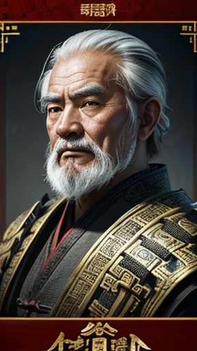 oriental、Old man wearing ancient Chinese armor、old man with ancient chinese hairstyle、three kingdom、multiple warlords、top-quality、​masterpiece、超A high resolution、(Photorealsitic:1.4)、Game Posters、