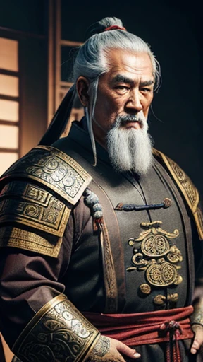 oriental、Old man wearing ancient Chinese armor、old man with ancient chinese hairstyle、three kingdom、multiple warlords、top-quality、masterpiece、超A high resolution、(Photorealsitic:1.4)、Game Posters、